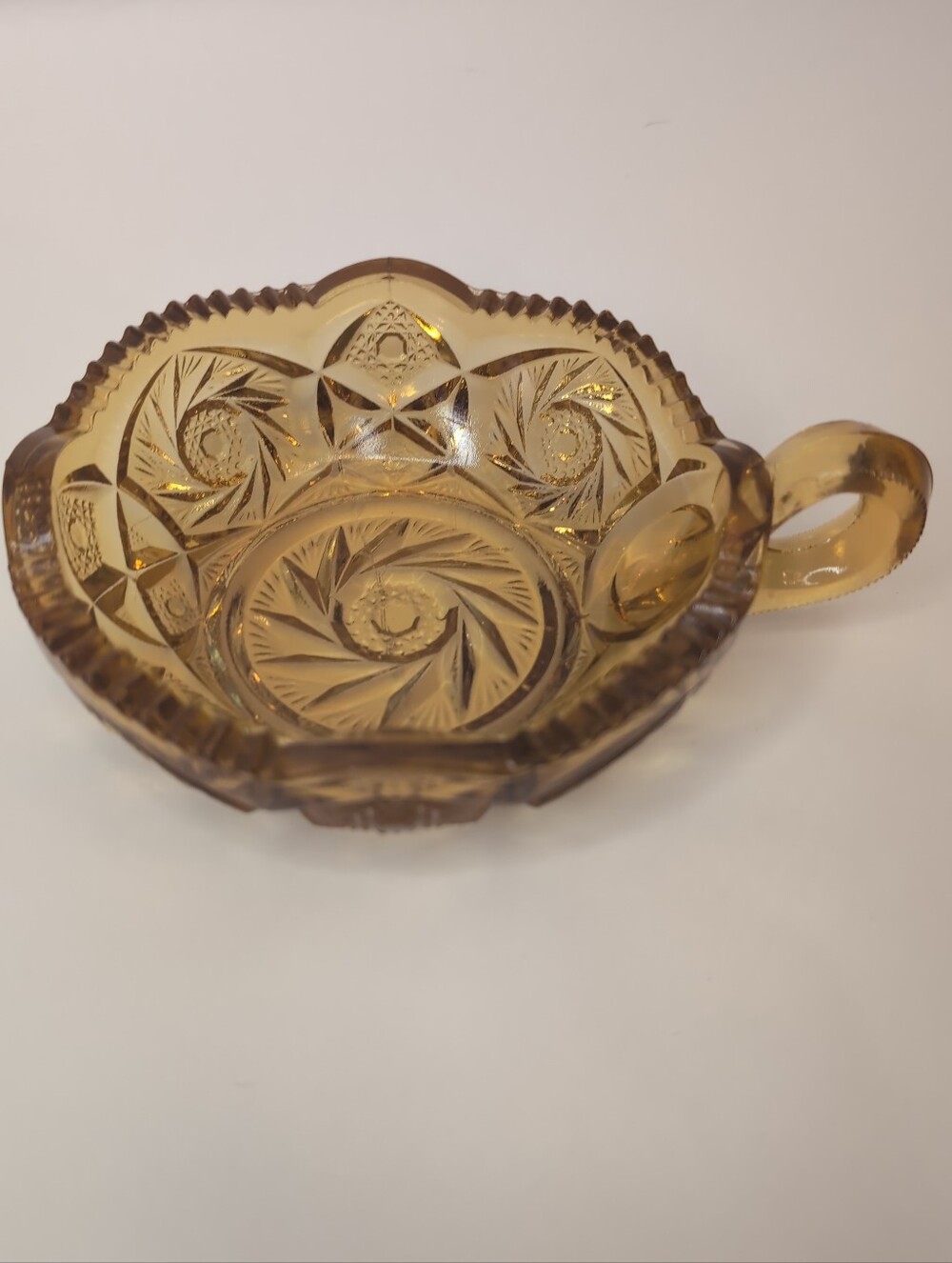 Vintage Amber Pressed Glass Candy Dish W/ Pinwheel Starburst Pattern